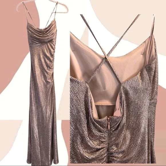 Rose gold Morgan & Co gown Never worn S 4 holiday dress - Picture 2 of 2